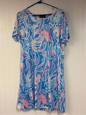 Abby Joy by Tango Mango Blue & Pink Print Shift Dress XXL Jellyfish